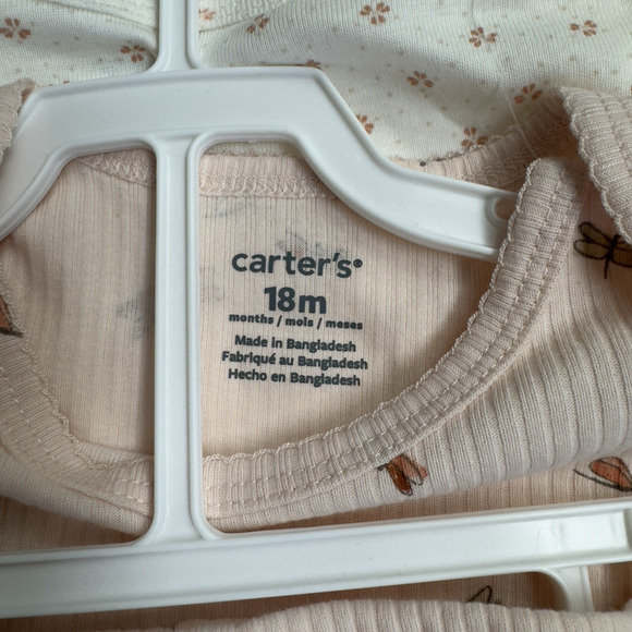Carter's Bodysuits & Leggings 3 Piece Set Baby Girl 18M Pink Cream - Picture 7 of 8